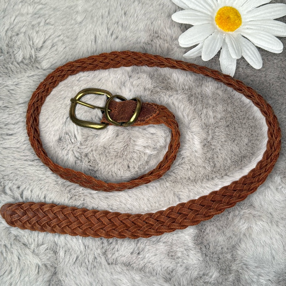 Suede and leather braided belt, XS